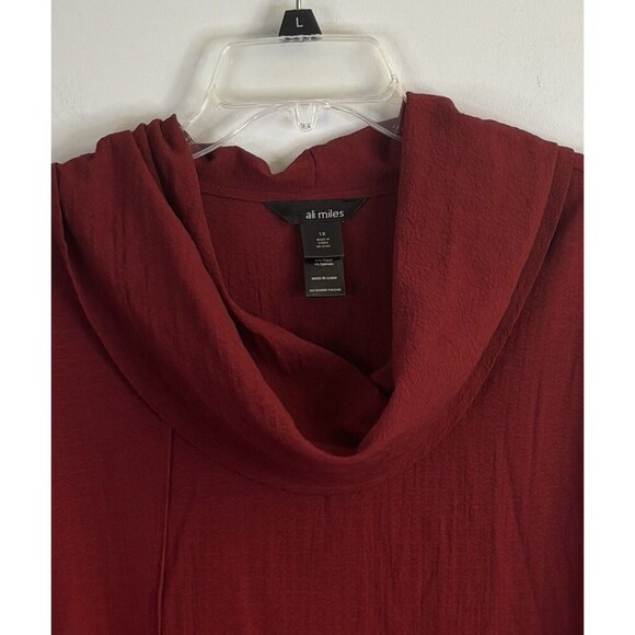 ALI MILES Asymmetric Red Cowl Neck Tunic Top Women Plus 1X Roll Sleeve Lagenlook - Picture 3 of 10